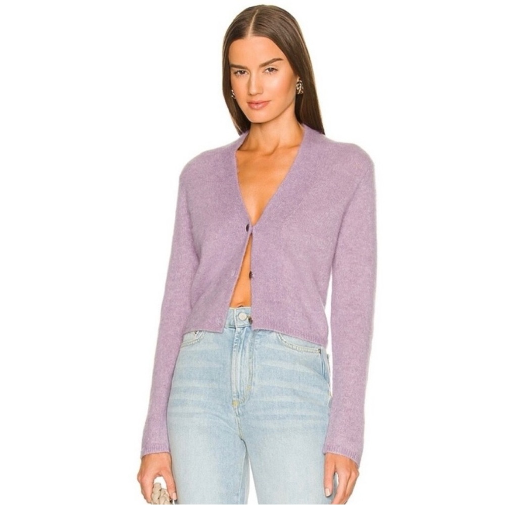 Vince Purple Brushed Shrunken Alpaca Crop Cardigan Sweater, S